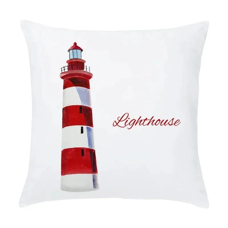 Luxury Home Decor Pillow Cover Living Room Sofa Cushion Cover Cartoon Nautical Hot Air Balloon Lighthouse Pattern Cushion Cover