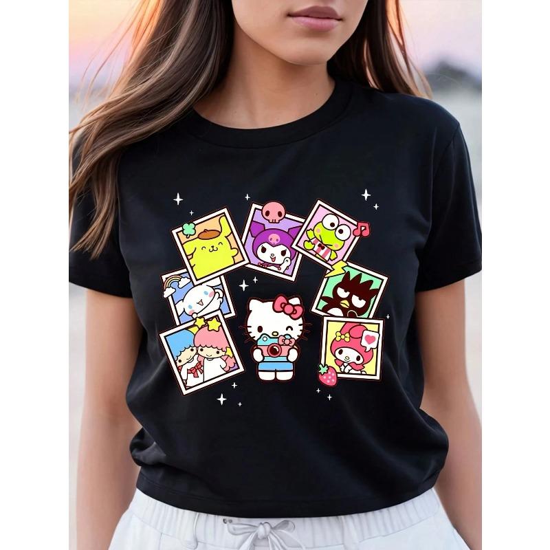 

Sanrio Hello Kitty Friends Womens Printed Tshirt Classic Short Sleeve Cotton Tshirt Neutral Street Clothing Loose Casual S