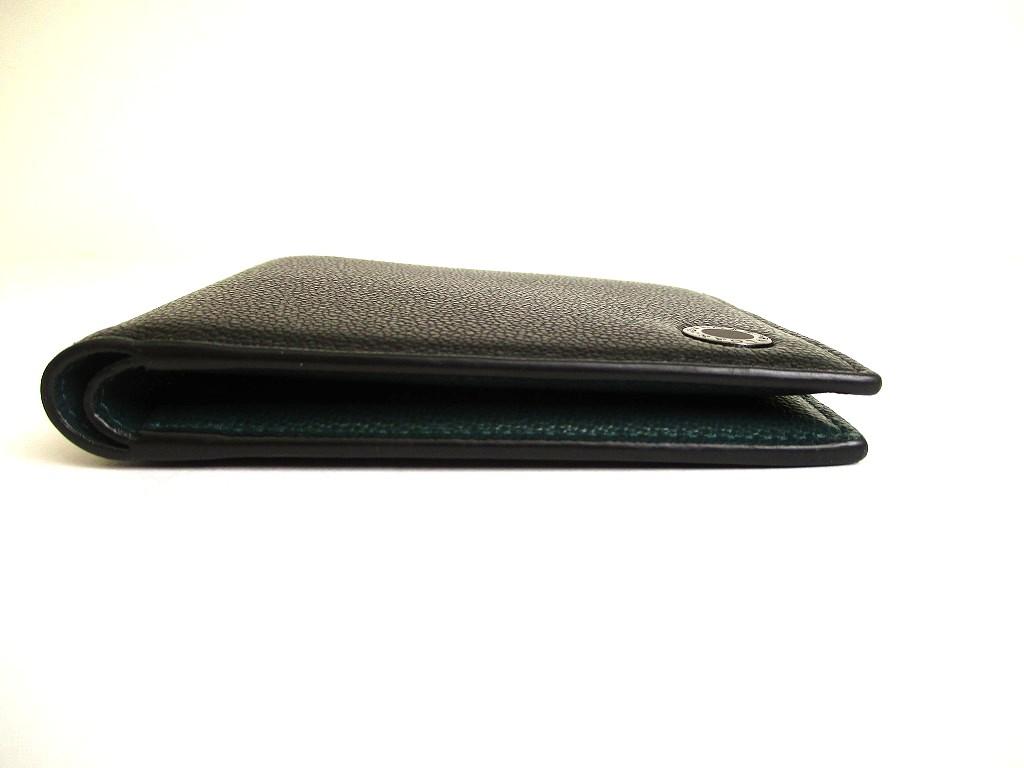 Authentic BVLGARI Black Emerald Green Leather Bifold Wallet Compact Wallet #a896  Refurbished