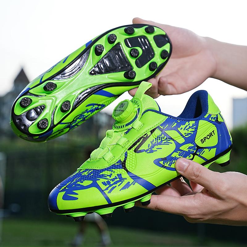 28-39 Ungdomar Barn Fotbollsskor Roterande Knapp Pojkar Spikes AG Träningsfotbollsskor