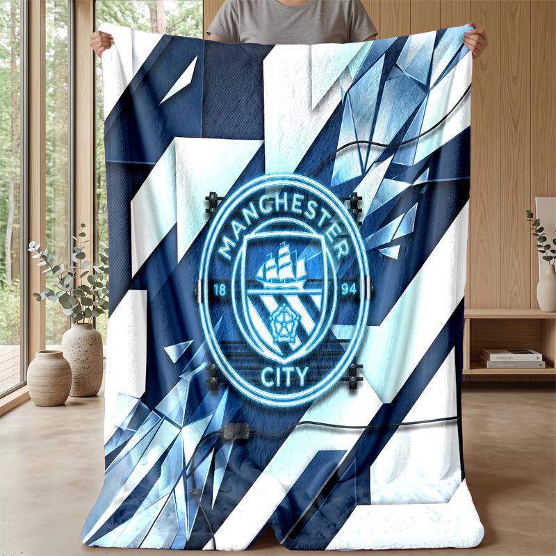 Couverture sur le thème de Manchester City Couverture douce en flanelle Couverture jetée pelucheuse Couverture douillette pour canapé et lit pour la décoration de la maison