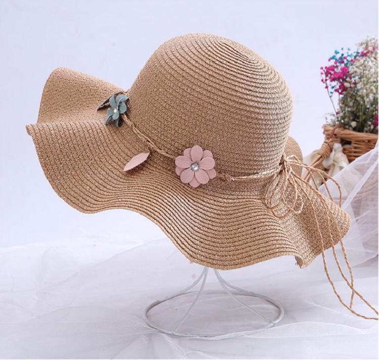 Chapéu de palha de verão da moda, proteção solar feminina, férias, turismo, praia, chapéu de aba grande, chapéu de sol de renda ondulada