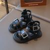High Top Girls Roman Sandals Summer New British Style Fashion Princess Sandal with Hardware Vacation Children Beach Shoes I05239