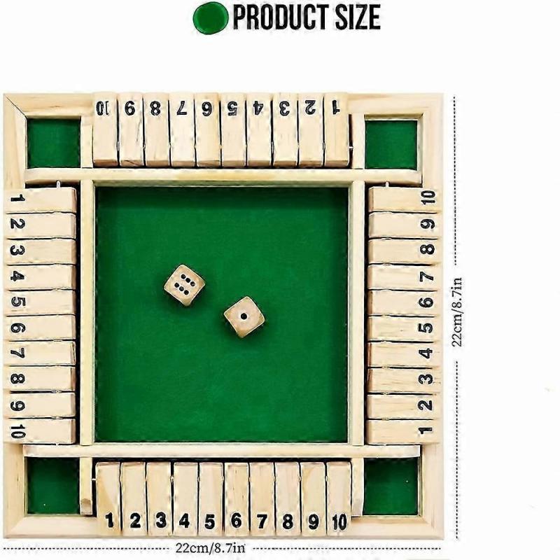 1-4 Players Shut The Box Dice Game, Classic 4 Sided Wooden Board Game with Dice for Kids Adults, Tab