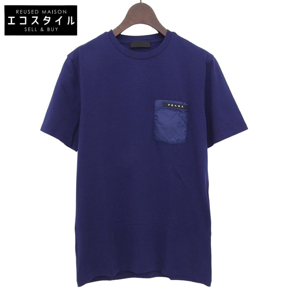 PRADA Men's Rubber Logo Pocket Cotton T-Shirt, Blue, Size XS, 2019 SJN250 tops XS blueUsed