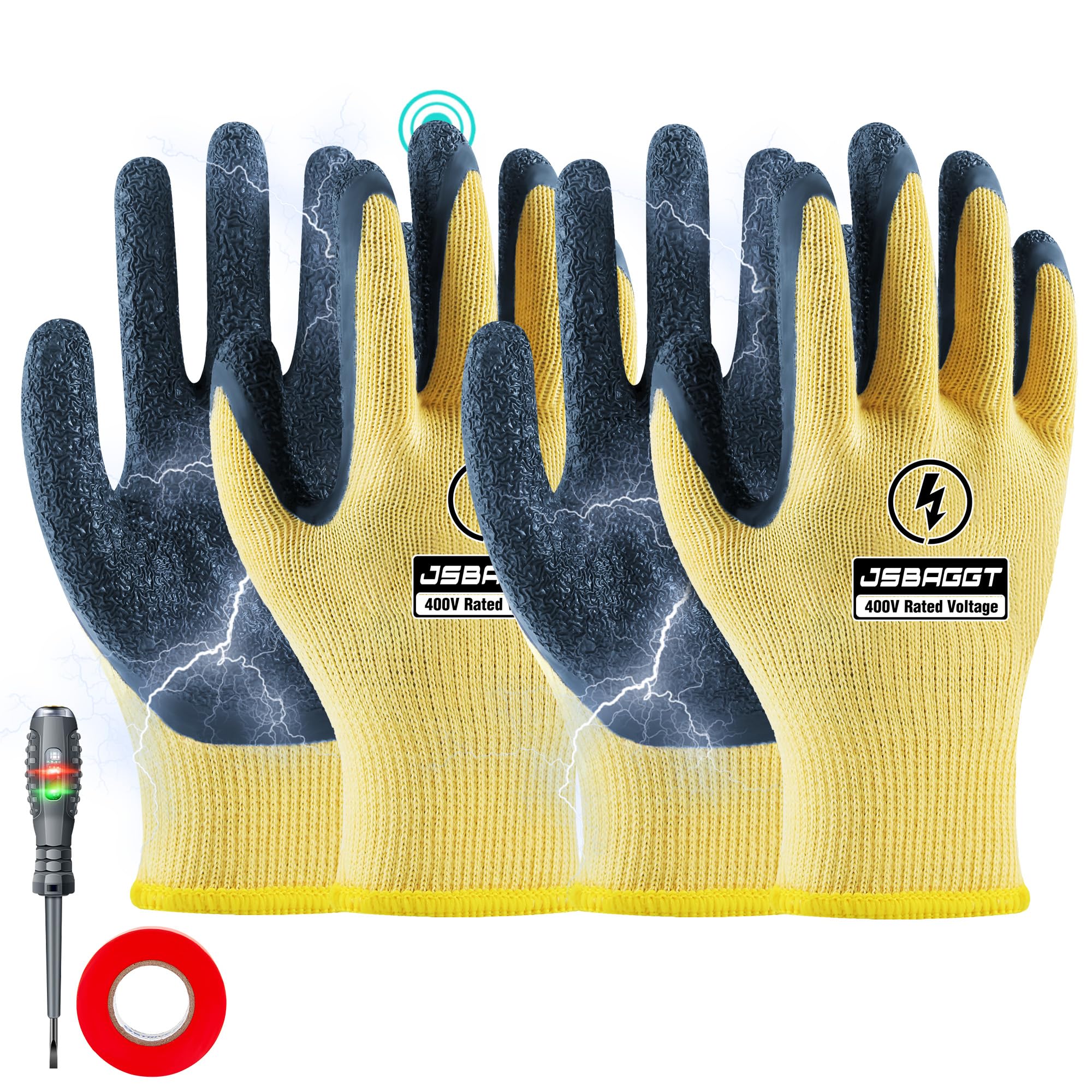 

JSBAGGT 400V Rubber and Durable and for a Wide Range of Use from Electrical Work to DIY 2-Piece Gloves, Insulated/Anti-Static, Double-Insulated,