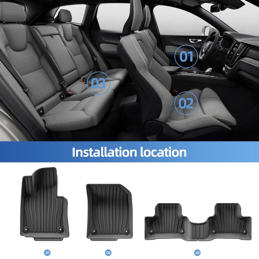 Smabee Left Drive for Volvo XC60 2018-2024 Fuel TPE Car All- Weather Floor Mats Trunk Pad Foot Liner Cargo Accessories Black
