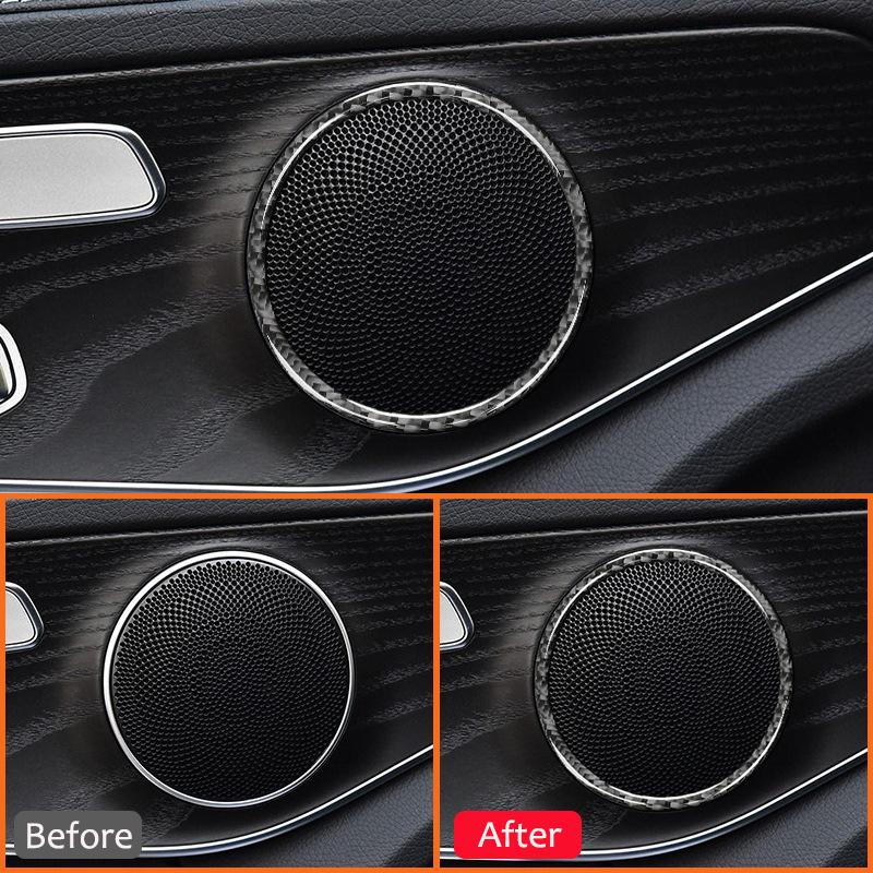 Carbon Fiber Car Door Horn Speaker Panel Frame Decoration Sticker For Mercedes Benz 2016- C Class GLC W205 Interior Parts