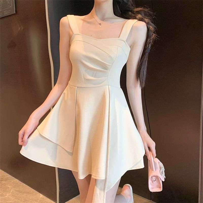 Suspender skirt temperament design sense slim and thin dress women's new irregular waist short skirt summer