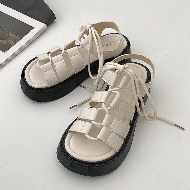 Sandali da Donna con Plateau e Laccio, Sandali Open Toe Estivi da Esterno, Strada, Spiaggia, Sandali Romani alla Moda, Pantofole da Donna All-match