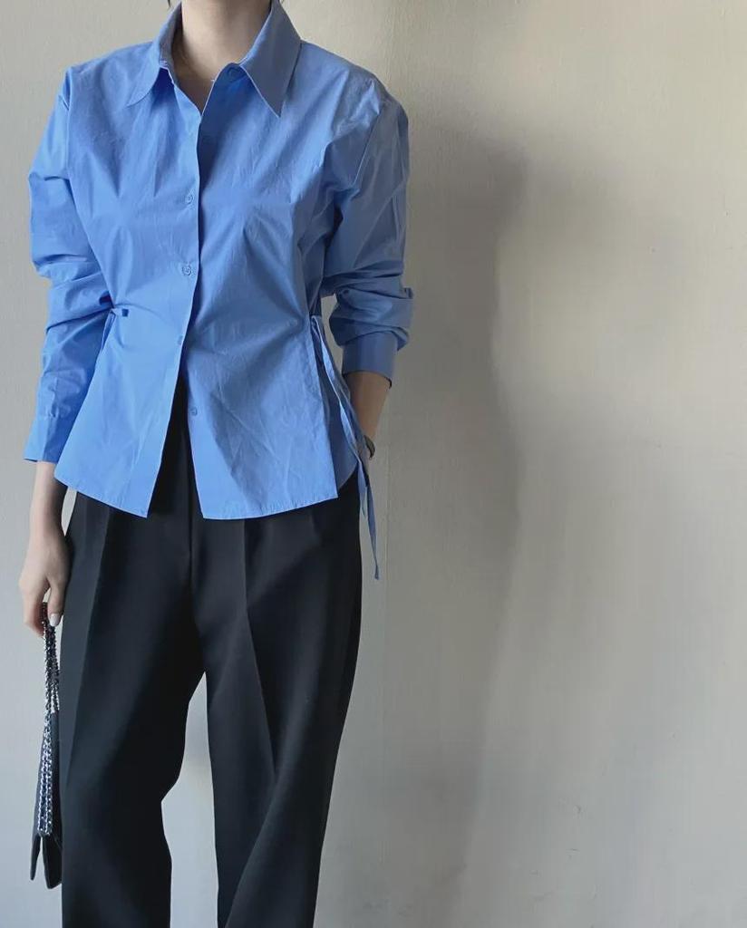 Spring 2024 Korean Loose-Fit Strap Long-Sleeve Shirt for Women - Trendy and Versatile