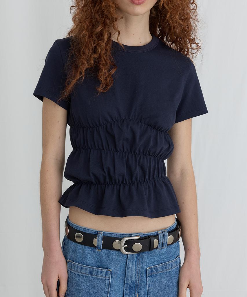 Odeseu Wave Shirred Half Tee - Navy
