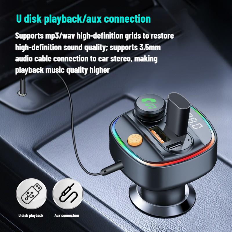 Bluetooth 5.3 FM Transmitter Handsfree Car AUX Radio Modulator MP3 Player with 22.5W & PD30W Fast Charge Adapter Car Accessories