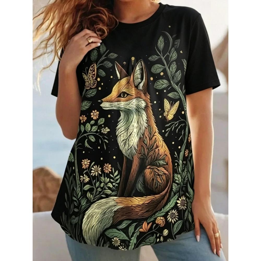 Summer Fashionable Casual Round Neck Short Sleeved T-shirt Comfortable Breathable Animal 3d Printed Loose Women's Commuter Versatile T-shirt