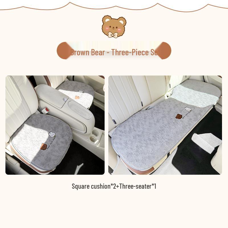 Winter Plush Car Seat Cushion - Cartoon Bear & Rabbit Design