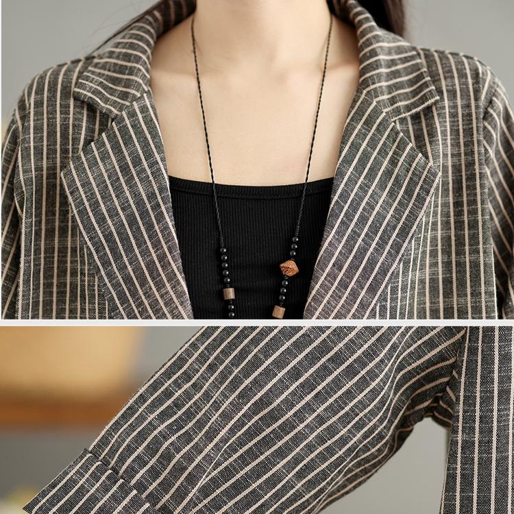Γυναικείο Παλτό Ριγέ Μπουφάν Λινό Λεπτό Vintage Εξωτερικό Ρούχο Μακρυμάνικο Ανοιξιάτικο Φαρδύ Παλτό με Κουμπιά