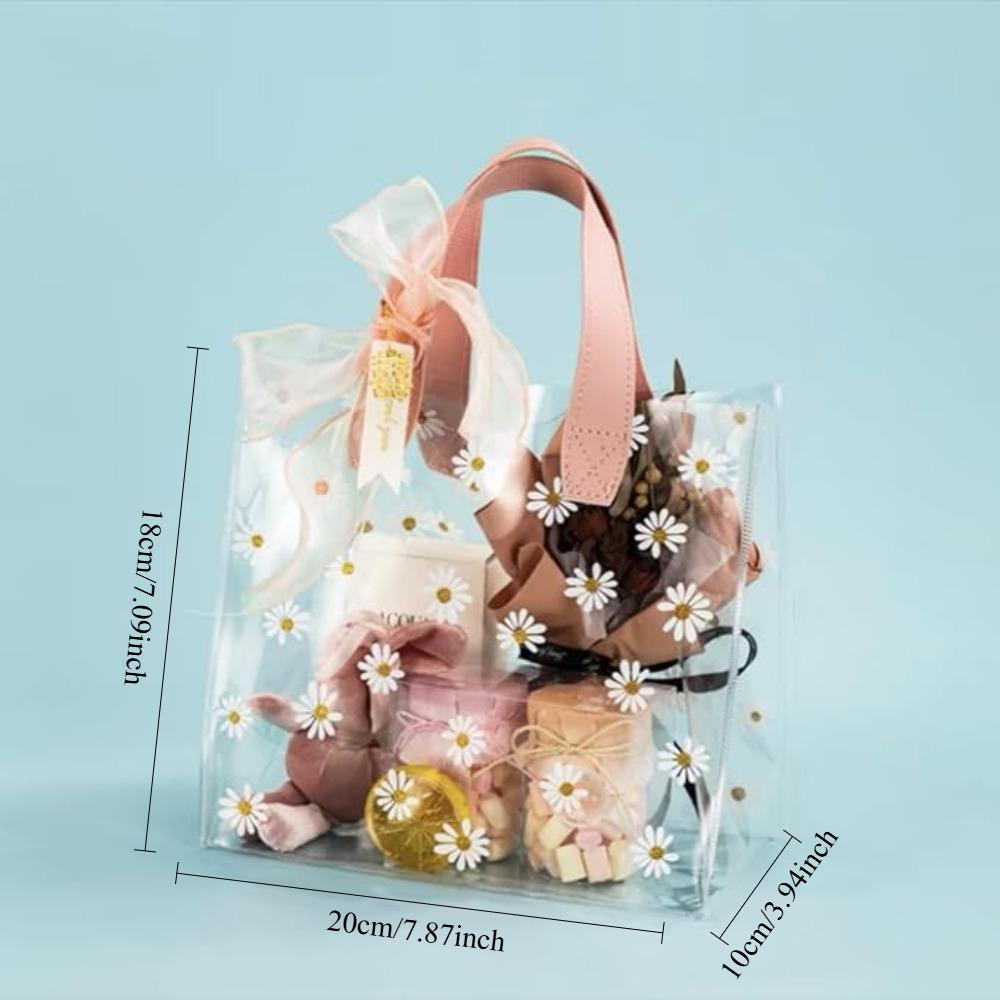 2Pcs Plastic Waterproof Gift Bag Clear Gift Wrap Bag with Handles 18x20x10cm for Party Reusable Transparent PVC Shopping Tote Bag for Package Candy