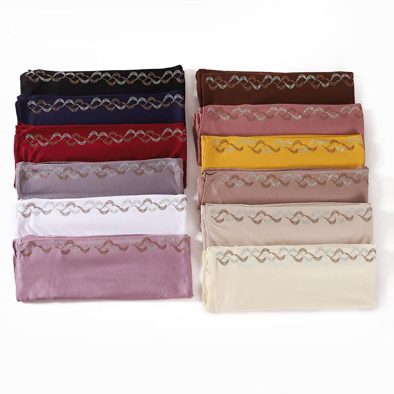 New Rhinestone Hijab for Women Gold Silver Diamond Muslim Headscarf Soft Breathable Jersey Wrap Eid Ramadan Fashion Accessories