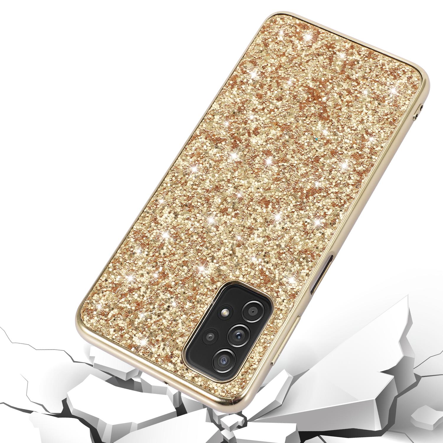 

For Samsung Galaxy A13 5G Shiny Glitter Sequins Phone Case Electroplating TPU Frame Hard PC Back Hybrid Cover Black