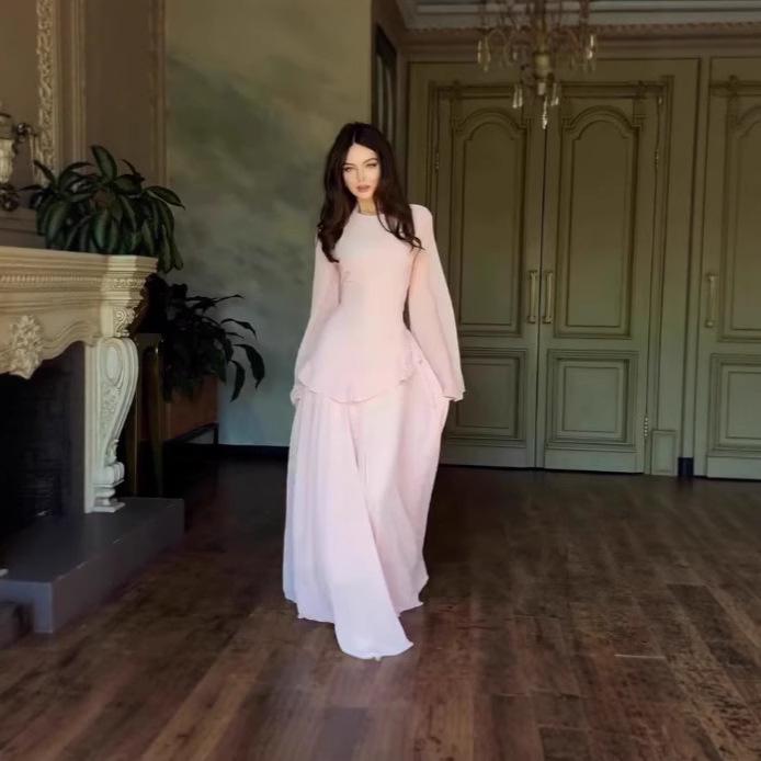 2025 European & American Elegant Solid Color Waist-Hugging Two-Piece Set