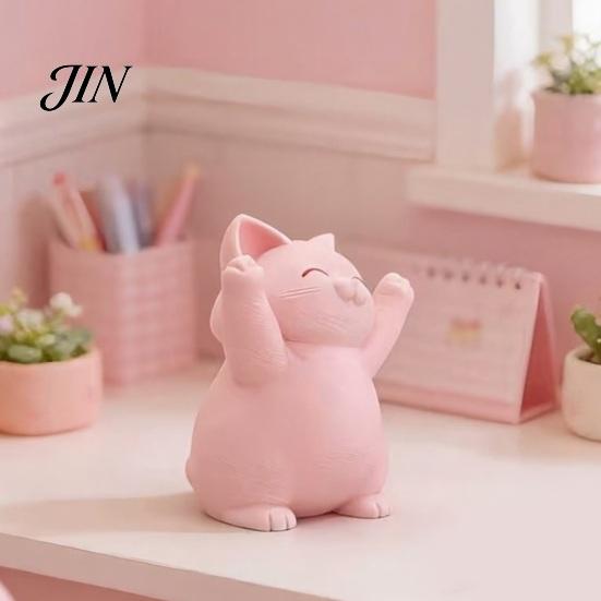 Unique Cat Gifts 3D Printed Pink Hugging Figurine, Adorable Sitting Kitten Statue with Raised Paws, Mechanical Balance Ornaments Kawaii Desk