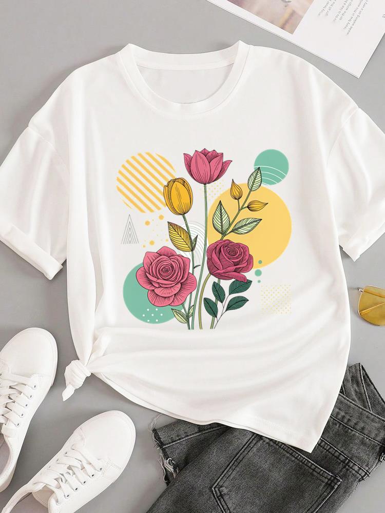 (Asian Size) T-shirts Fashion O-neck Female Casual Women's Top T Clothing Sweet Love Style 90s  Print Short Sleeve Graphic Tee