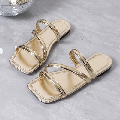 Fashion Women's Fashion Flat Shoes Summer New Square Head Shallow Mouth Open Toe Thin with Soft Soles Anti-slip Wear-resistant Slippers