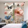 2Pcs Floral Curtain Spring Flowery Efflorescent Garden With Petals And Butterflies For Living Room Bedroom And Dining Room