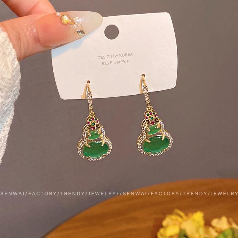 

New Chinese style national style gourd stud earrings women s light luxury high-end micro-inlaid zircon opal earrings temperament earrings