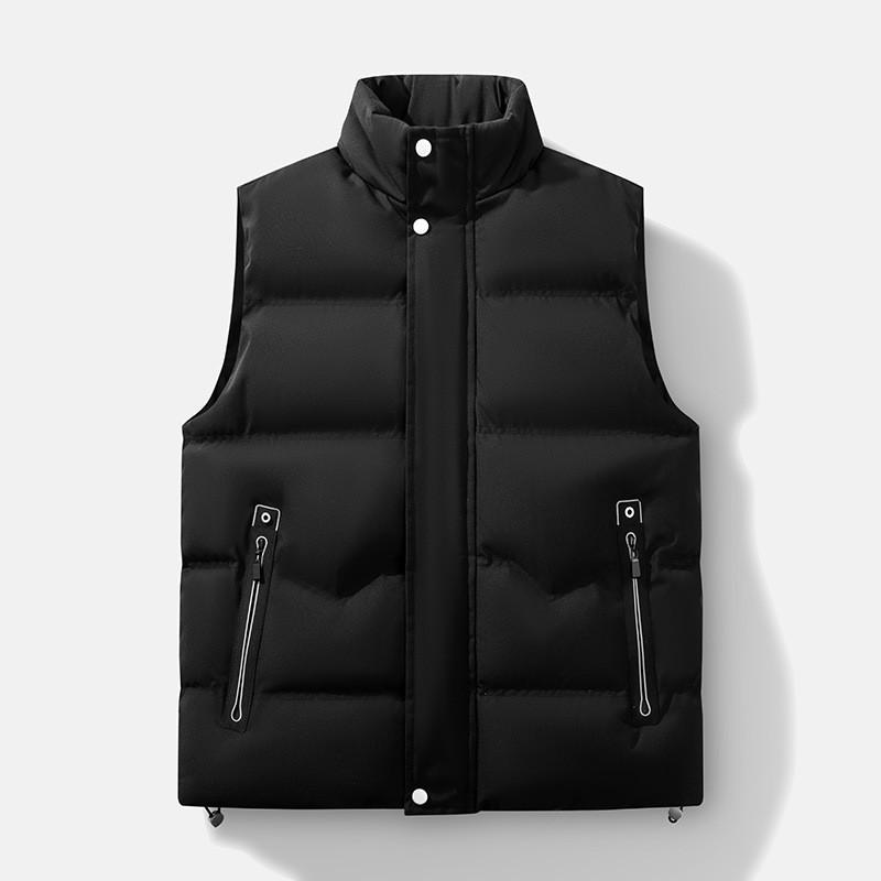 Mens Thick Warm Cotton Vest Winter Loose Fit Sleeveless Puffer Gilet With Stand Collar Outdoor Casual Wear