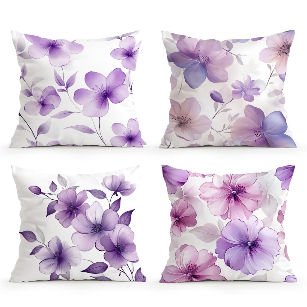 Purple Flowers Cushion Pillowcase Printed Polyester 45X45Cm Throw Pillowcover Decorative Sofa Cushion Pillowslip Home Decor