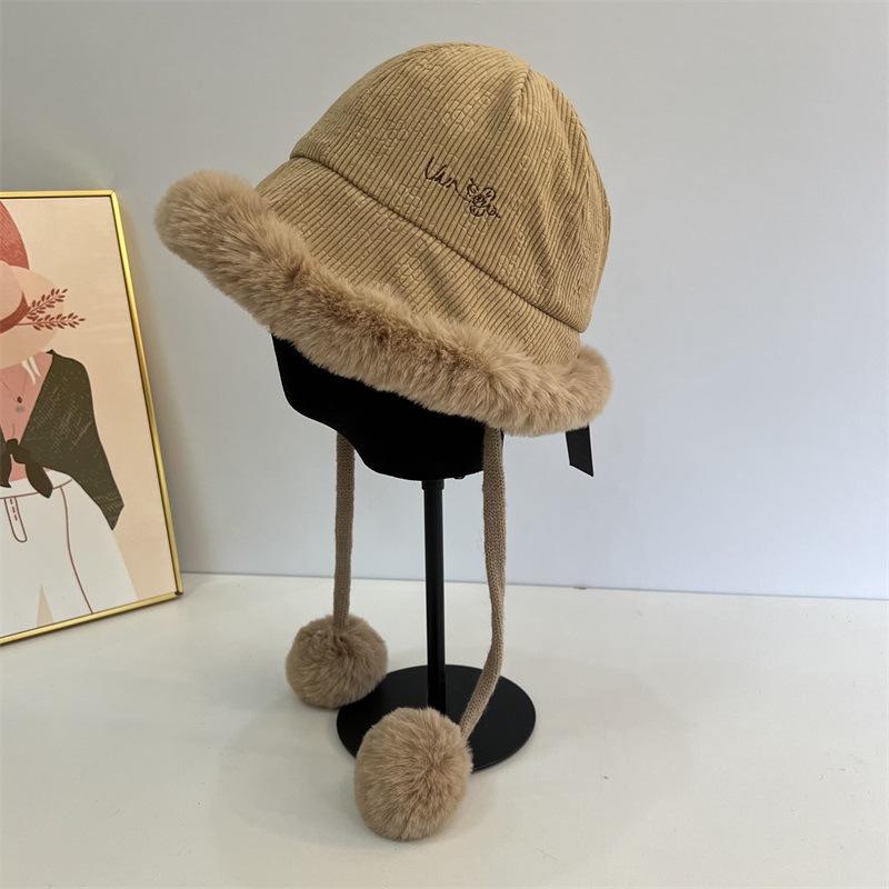 

Thickened velvet bucket hat women s winter warm cold ear protection northeast hat big head circumference show washbasin M（56-58cm） темно-коричневого кольору