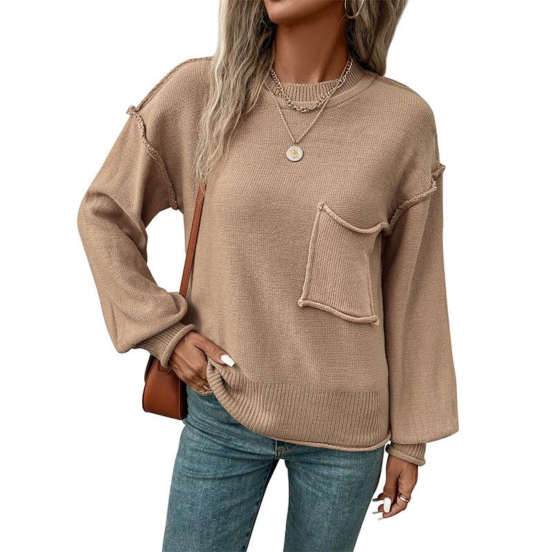 Multi-Color European & American Style Loose Long Sleeve Solid Color Autumn Sweater for Women
