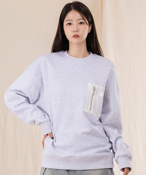 Ellamo French Terry Zipper Pocket Oversized Sweatshirt [Melange]