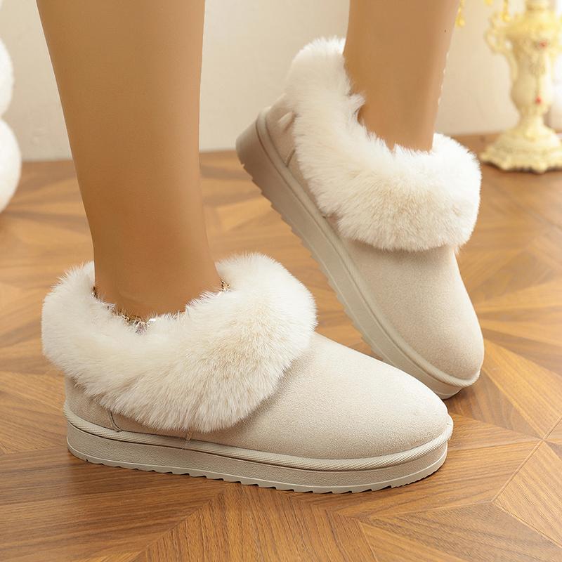 Fashion Comfort Thick Sole Non Slip Ankle Boots Women Faux Fur Thicken Plush Cotton Padded Shoes Plus Size Warm Platform Snow Boots