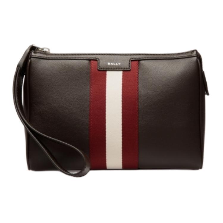 Bally Color Block Letter Logo Leather Clutch Men Clutch Ebony Red White 6310596 Basic Set (Bag+Dust Bag)