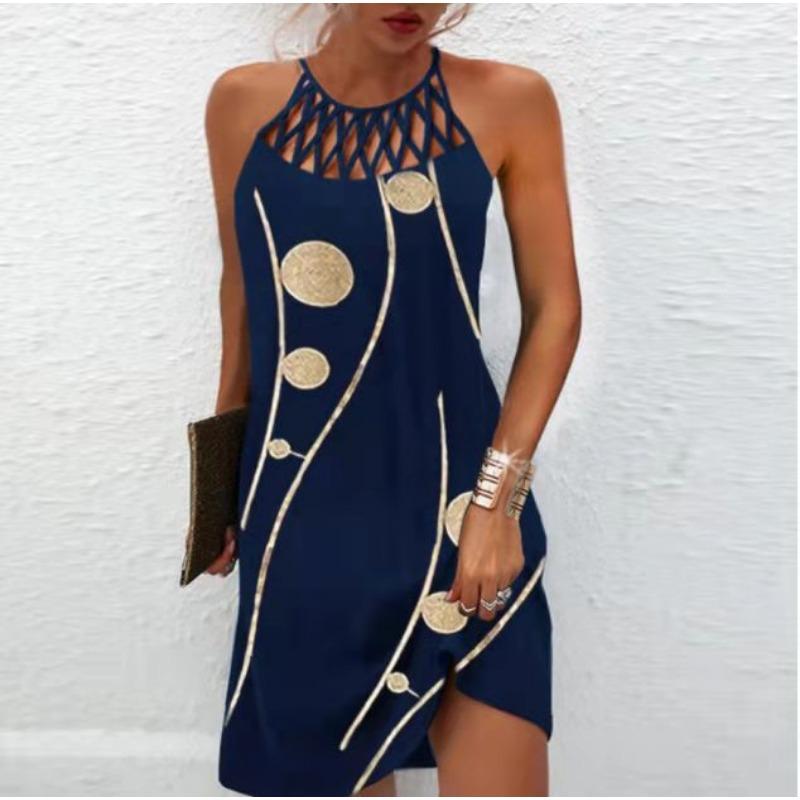 European and American Spring and Summer New Ethnic Style Positioning Printing Mesh Belt Sleeveless Casual dress Women's Clothing