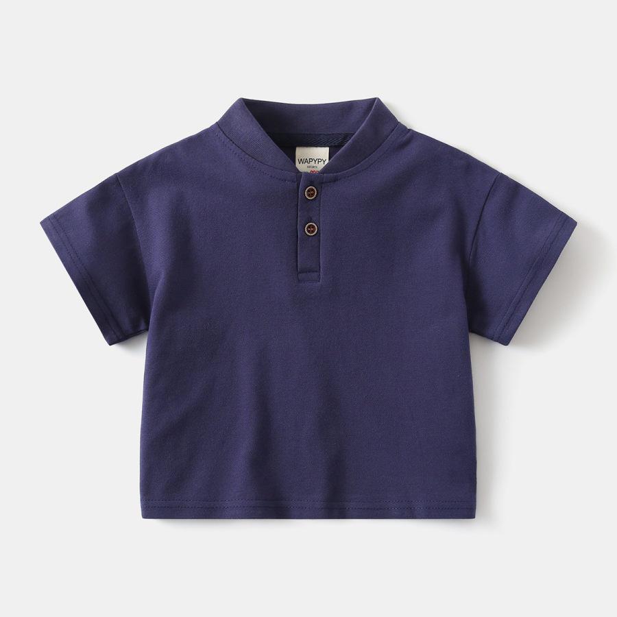 2026 Boys' Stand Collar Short Sleeve Polo Shirt - Versatile, Handsome Korean Style Solid Color T-shirt for Summer