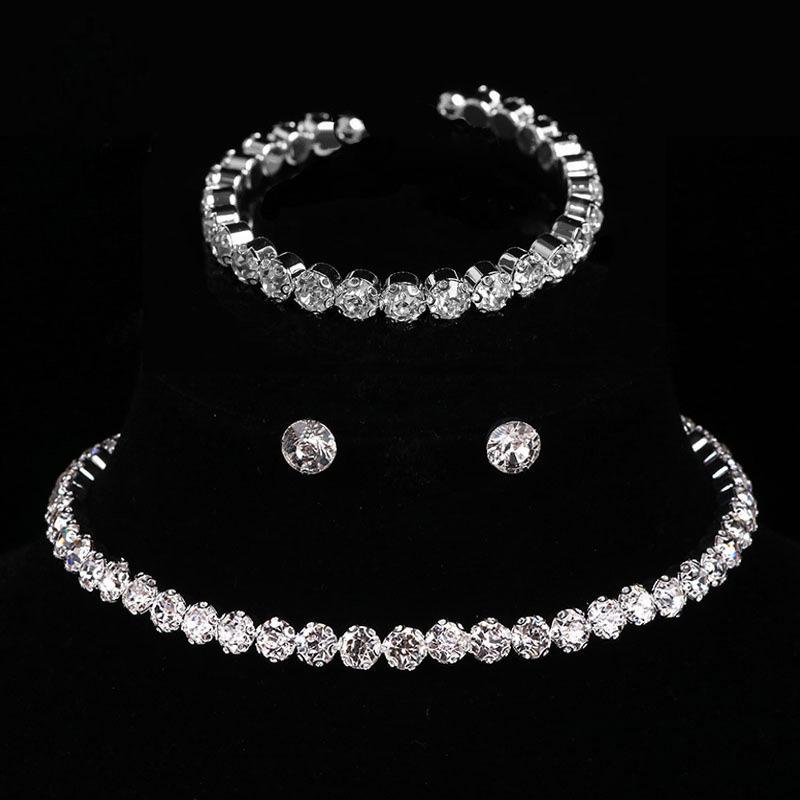 Elegant Rhinestone Crystal Zirconia Bridal Jewelry Set: Necklace, Earrings, and Bracelet