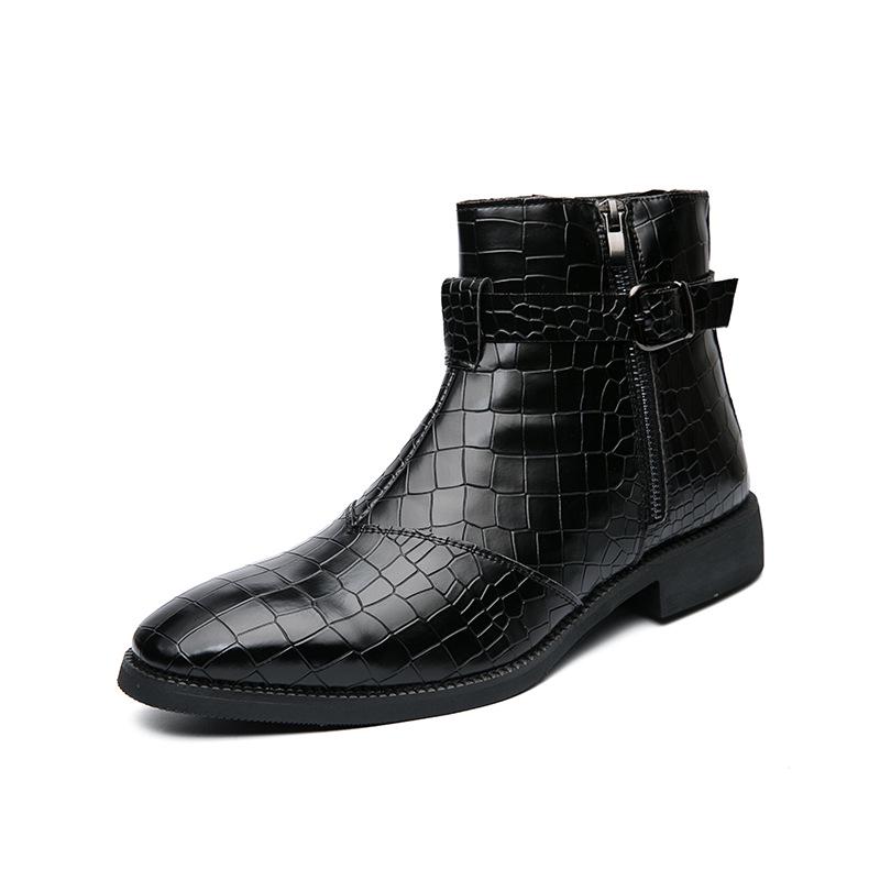 Men s Large Crocodile Pattern Leather High-Top Boots - Winter/Autumn Trend 46