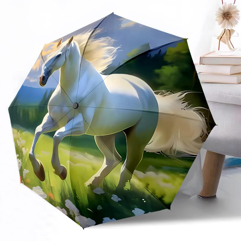 Ethereal Horse At Sunset Outdoor Automatic Umbrella Compact 8-Rib Design Lightweight Travel Essential Compact Folding Umbrella Birthday Christmas Gift