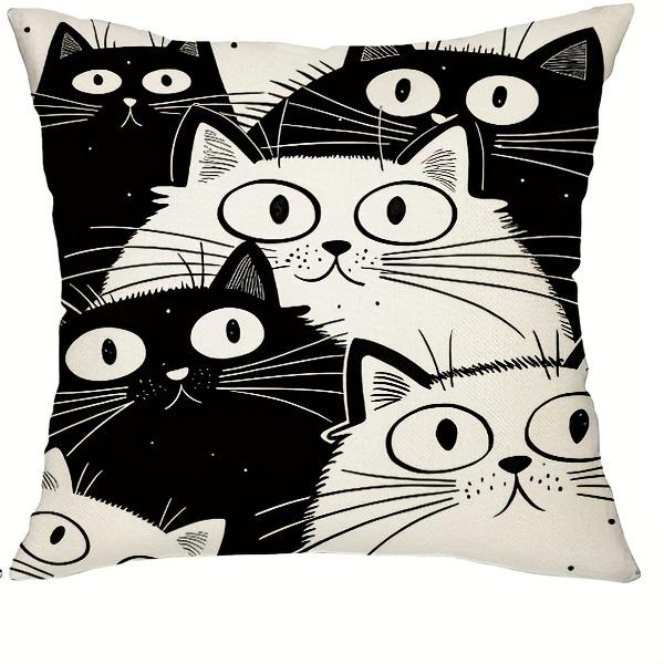 

45x45cm black and white cat pillowcase polyester cute cartoon home decoration 40x40cm 16x16in