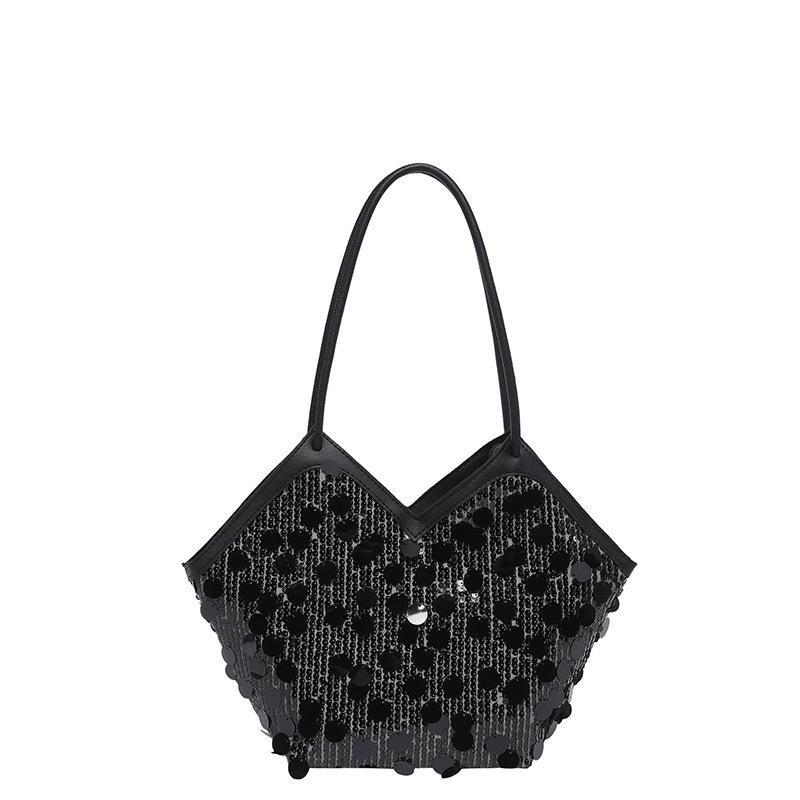 

New sparkling bag, simple and lightweight bag, textured sequined dinner bag, underarm bag, fashionable shoulder bag, tote bag. чёрный