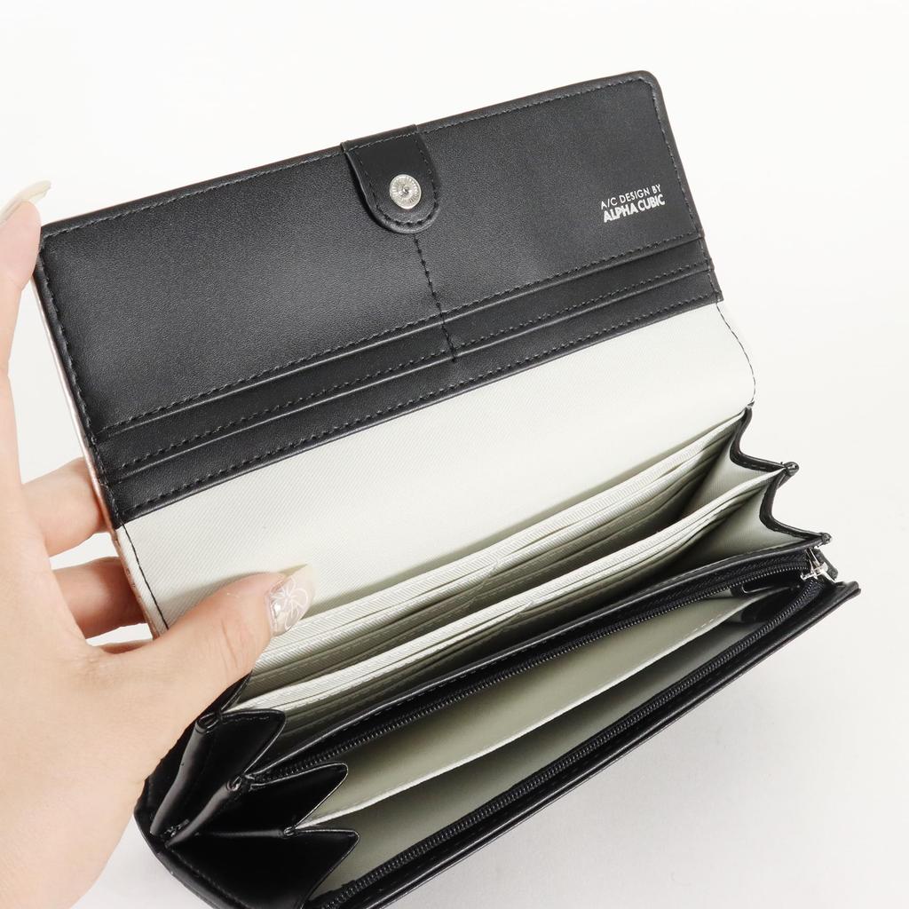 Alpha Cubic Long Wallet with Detachable Card Large Pink Women's Case, Capacity, High-Quality Look,