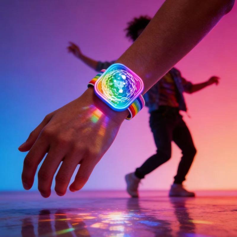 Mini Disco Ball LED Glow Bracelet | Portable Party Wristband Light with Suction Cup, Color-Changing, 4-Color Mode, Battery Powered