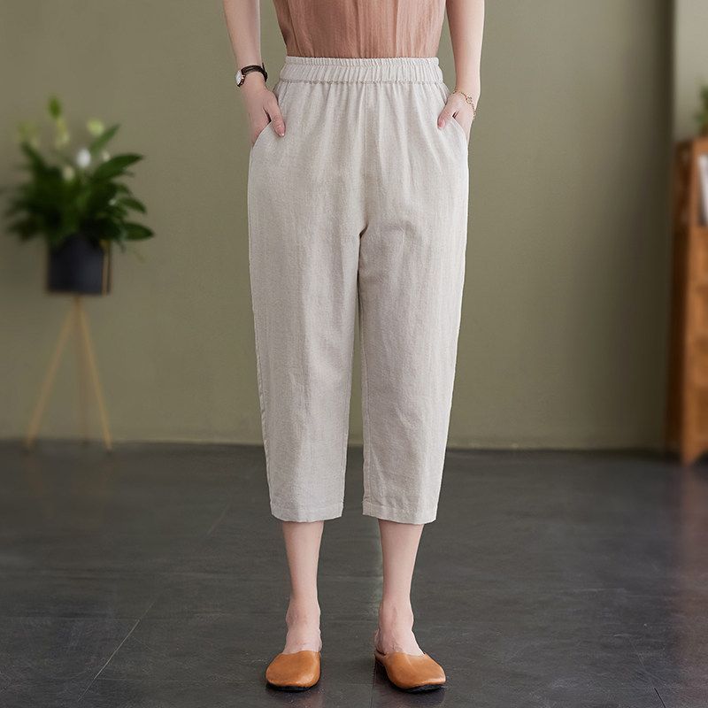 Summer New Arrival Cotton and Linen Thin Cropped Pants Women Plus Size Women's Clothing High Waist Loose Slimming Harem Pants Fat Sister Women's Pants