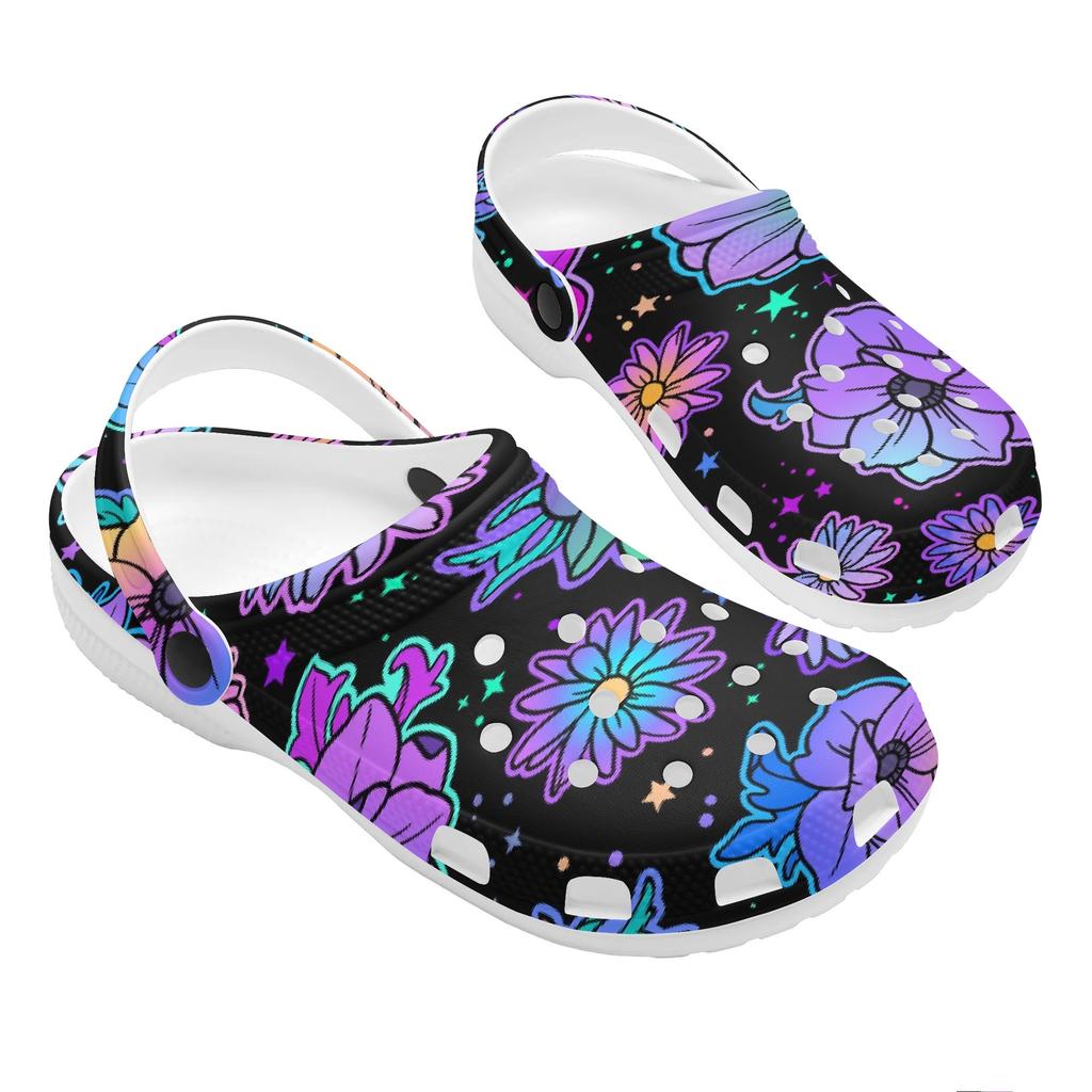White EVA Clogs with Rainbow Skull Print, Lightweight Slip On Garden Shoes, Breathable Beach Sandals, Indoor Outdoor Slippers for Men Women