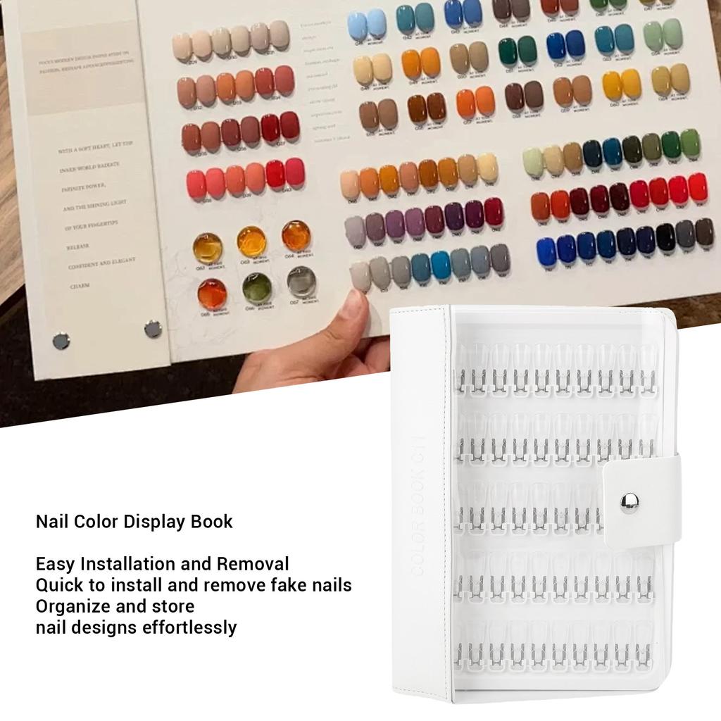 Nail Color Display Book Nail Sample Swatches Book with Clear Fake Nails PU Leather Cover 150 Colors Nail Gel Color Card Book