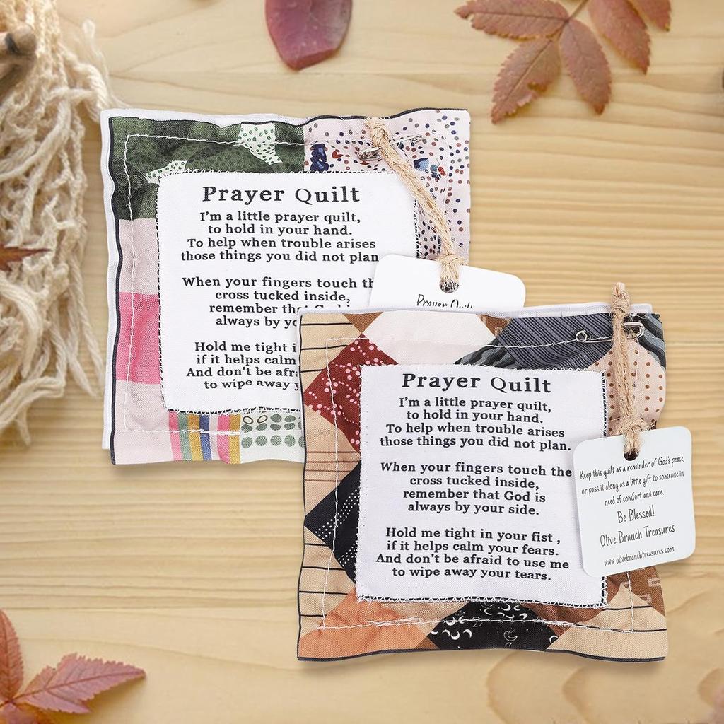 12 Pcs Mini Pocket Prayer Quilt with Cross ide, Square Prayer Quilt for Women Pastor Appreciation