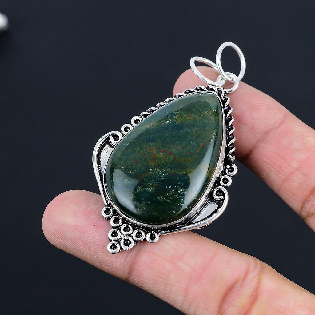 Ασήμι 925 Αχλάδι Αιματόπετρα Πέτρα Μοντέρνο Νέο Δαχτυλίδι Αδελφή Γενέθλια Κρεμαστό